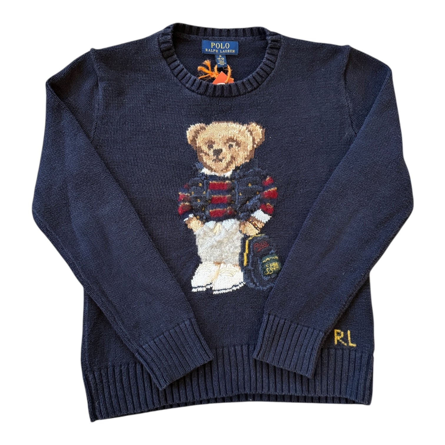 Aged 10-12 Ralph Lauren Navy Knitted Polo Bear Jumper